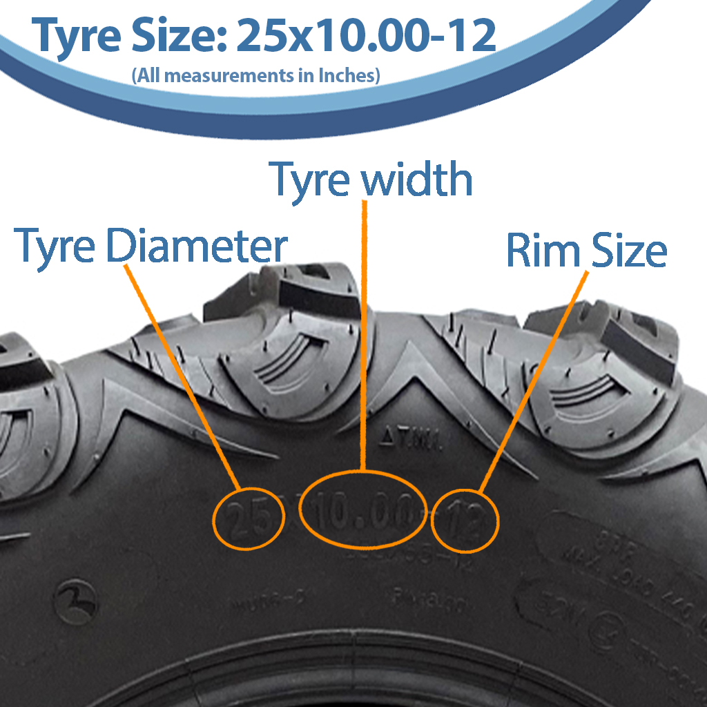 25x10.00-12 (255/65-12) 8pr OBOR Mudsling ATV tyre size with text