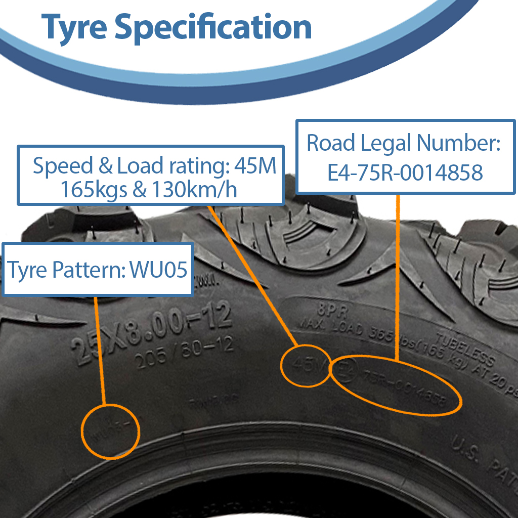 25x8.00-12 (205/80-12) 8pr OBOR Mudsling ATV tyre specification