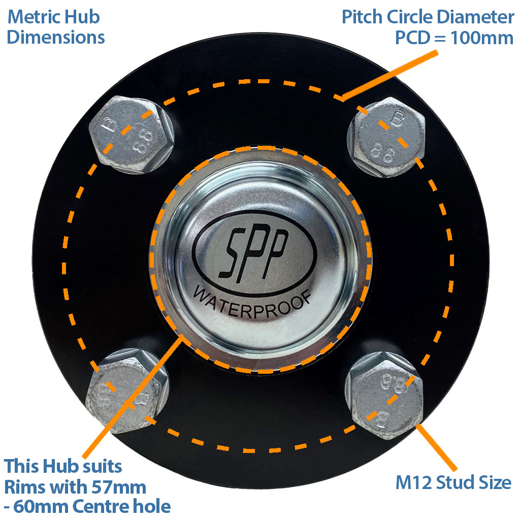 Hub & stub axle 40mm square front view with text