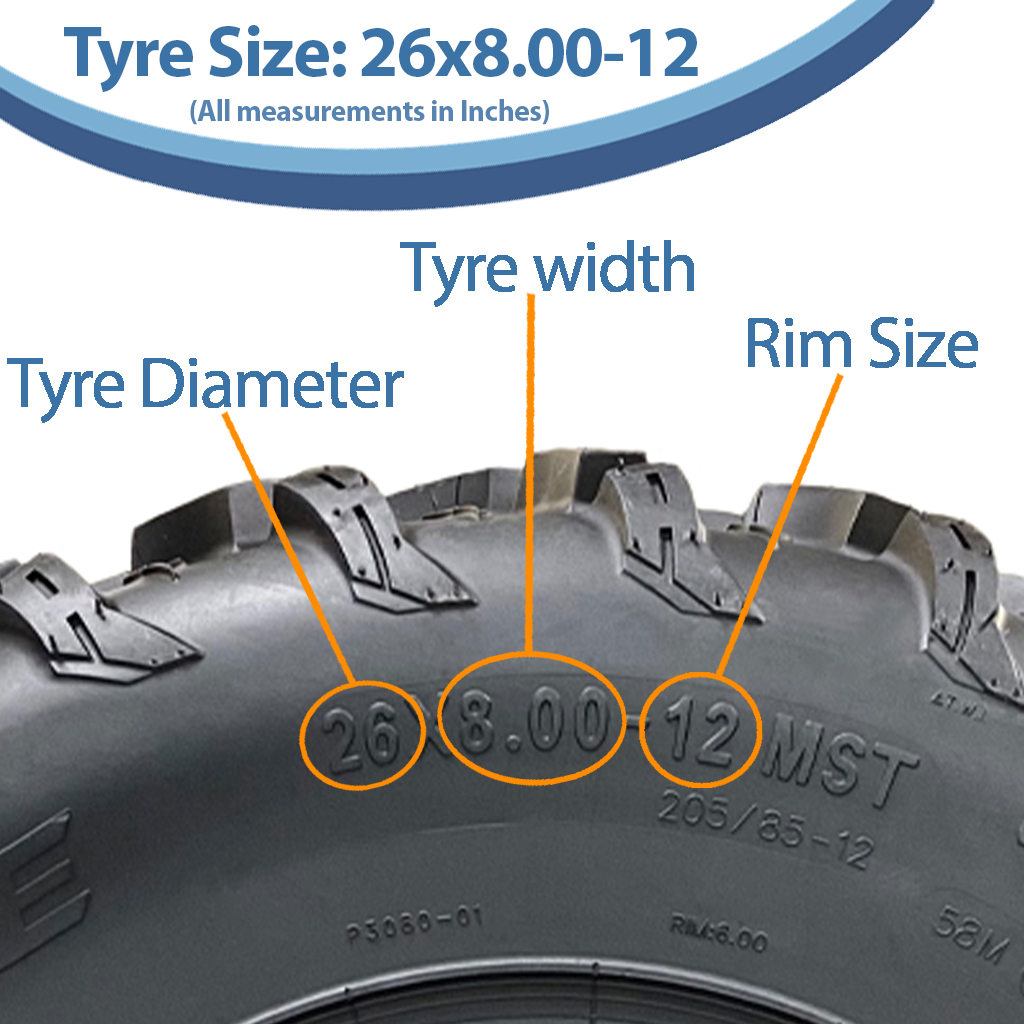 26x8.00-12 6pr OBOR Pinacle ATV tyre size with text