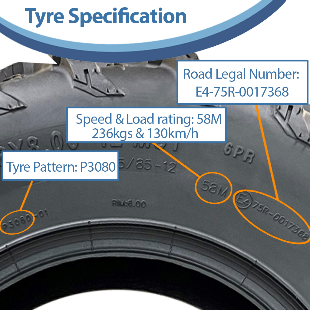 26x8.00-12 6pr OBOR Pinacle ATV tyre specification