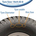 18x9.50-8 6pr Wanda P332 grass tyre TL on steel rim 4/101.6/67, 470kg load capacity size with text