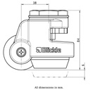 Levelling series HRIG-POA 50G 50mm swivel threaded bolt hole M12x15mm castor with nylon plain bearing wheel 250kg side view