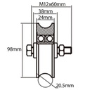 100mm Round groove wheel with 2 ball bearing 350Kgs drawing with dimensions