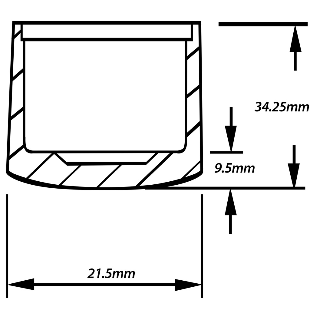 Plastic tapered ferrule 1/2" Drawing with Dimensions