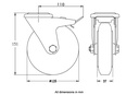 300 series 125mm swivel/brake bolt hole 10,5mm castor with black rubber on pressed steel centre roller bearing wheel 120kg - Castor dimensions