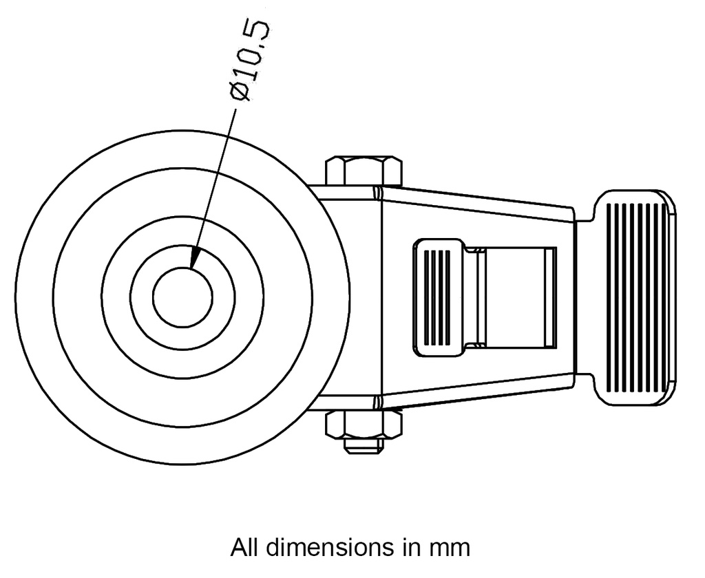 300 series 125mm swivel/brake bolt hole 10,5mm - Plate dimensions