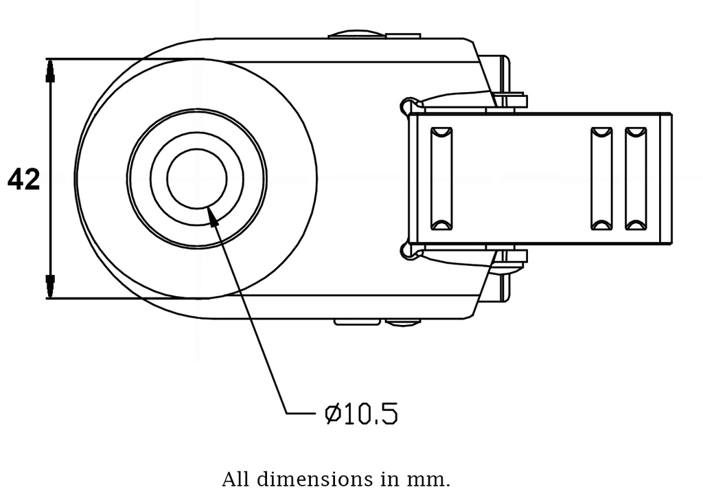 100 series 2x50mm swivel/brake bolt hole 10mm - Plate dimensions