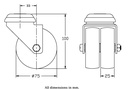 100 series 2x75mm swivel bolt hole 12mm castor with grey TPR-rubber on polypropylene centre plain bearing wheels 100kg - Castor dimensions