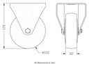 300 series 100mm fixed top plate 100x84mm castor with grey TPR-rubber on polypropylene centre ball bearing wheel 110kg - Castor drawing