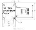 300 series 200mm swivel/brake top plate 140x110mm - Plate dimenions