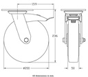 500 series 200mm swivel/brake top plate 140x110mm castor with black elastic rubber on aluminium centre ball bearing wheel 450kg - Castor dimensions