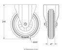 300SS series 200mm stainless steel fixed top plate 138x116mm castor with grey rubber on polypropylene centre plain bearing wheel 205kg - Castor drawing