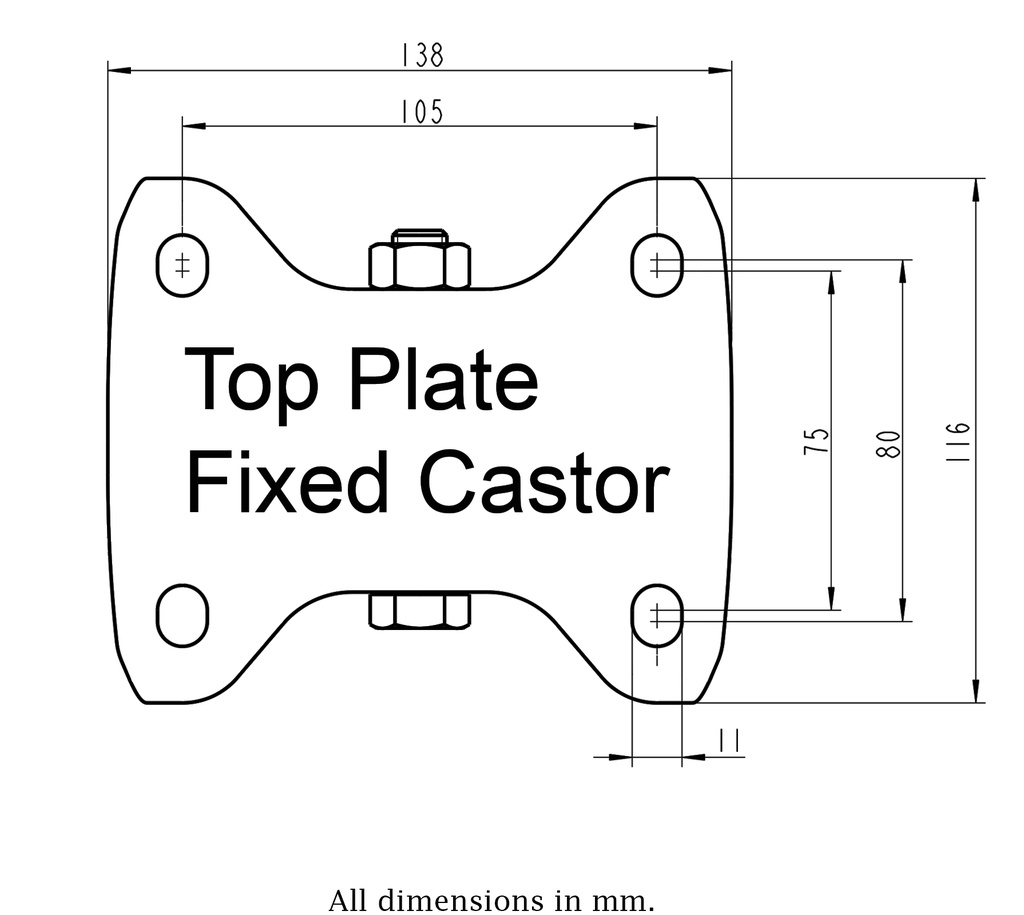 300SS series 200mm stainless steel fixed top plate 138x116mm - Plate drawing