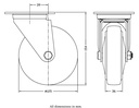 322 series 125mm swivel top plate 106x86mm castor with blue elastic rubber on nylon centre roller bearing wheel 200kg - Castor dimensions