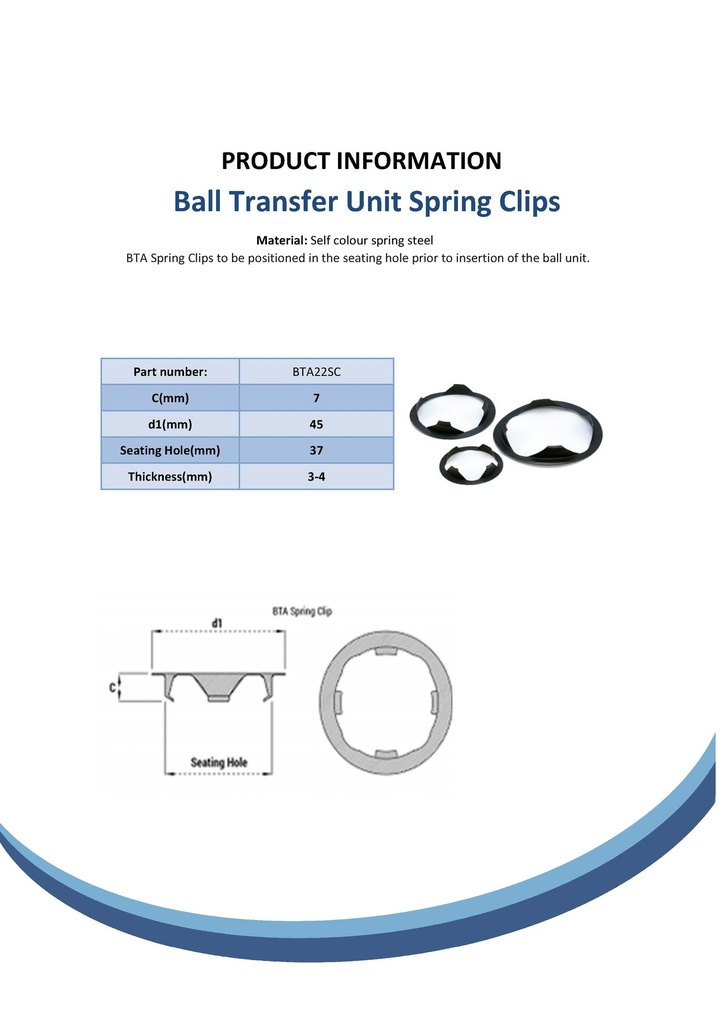 SPRING RETAINING CLIP for 22mm 'DROP-IN' B. T. U. Spec Sheet