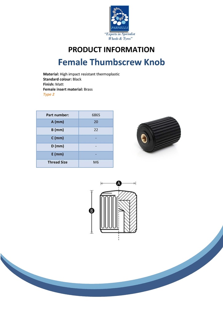 M6 female nylon thumbscrew knob Spec Sheet