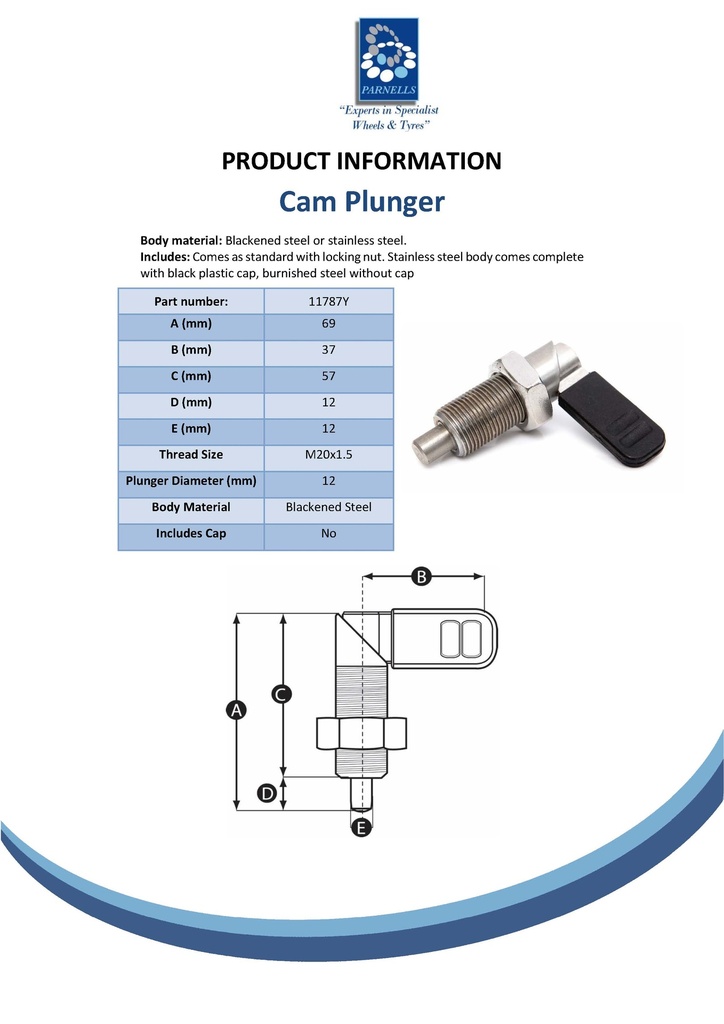 M20 Blackened steel Cam plunger (12mm plunger diameter)