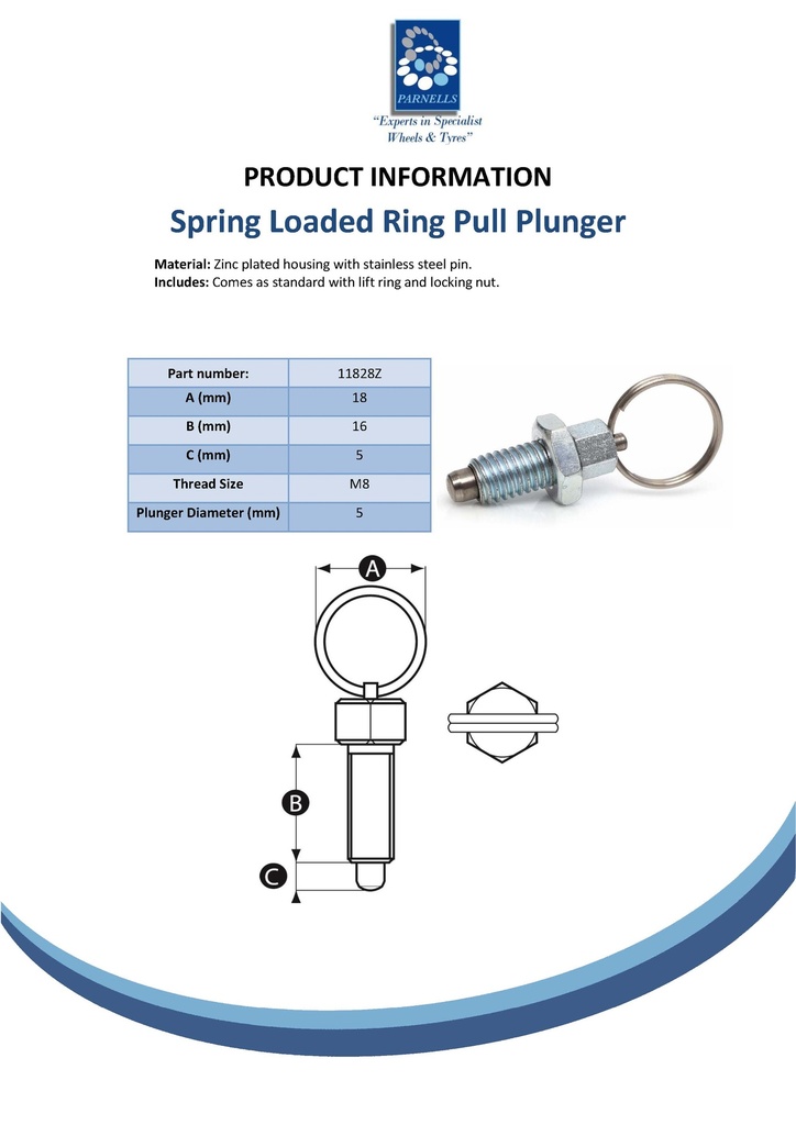 M8 Spring loaded ring pull plunger Spec Sheet