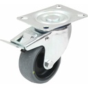 300 series 100mm swivel/brake top plate 100x80mm castor with electrically conductive grey thermoplastic rubber on polypropylene centre plain bearing wheel 70kg