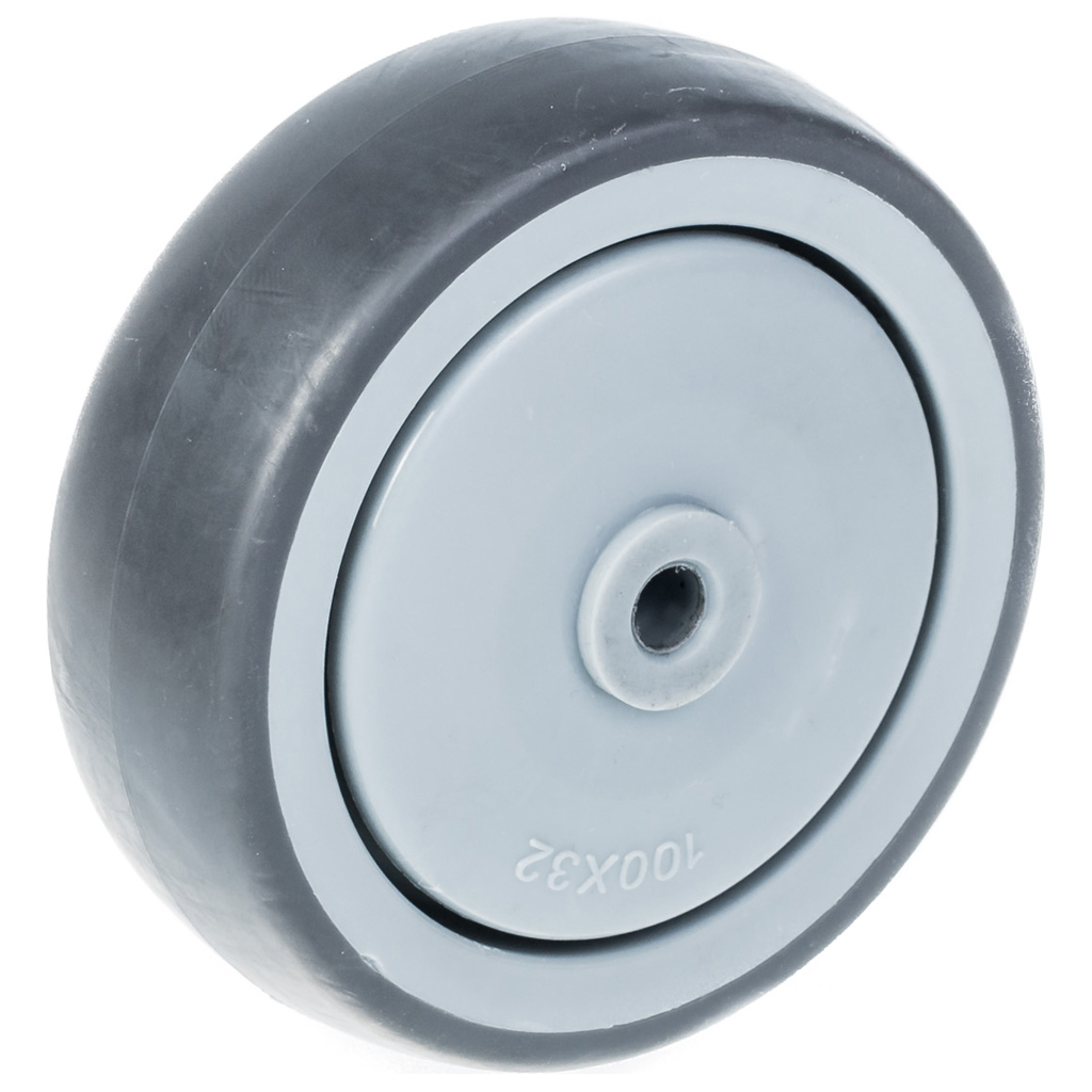 Wheel series 100mm grey thermoplastic rubber on polypropylene centre 8mm bore hub length 39mm single ball bearing 110kg