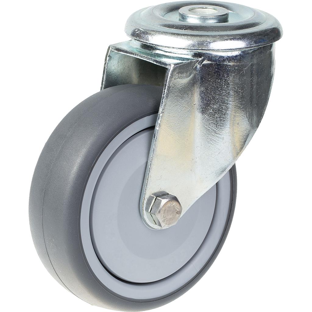 300 series 100mm swivel bolt hole 10,5mm castor with grey thermoplastic rubber on polypropylene centre single ball bearing wheel 110kg