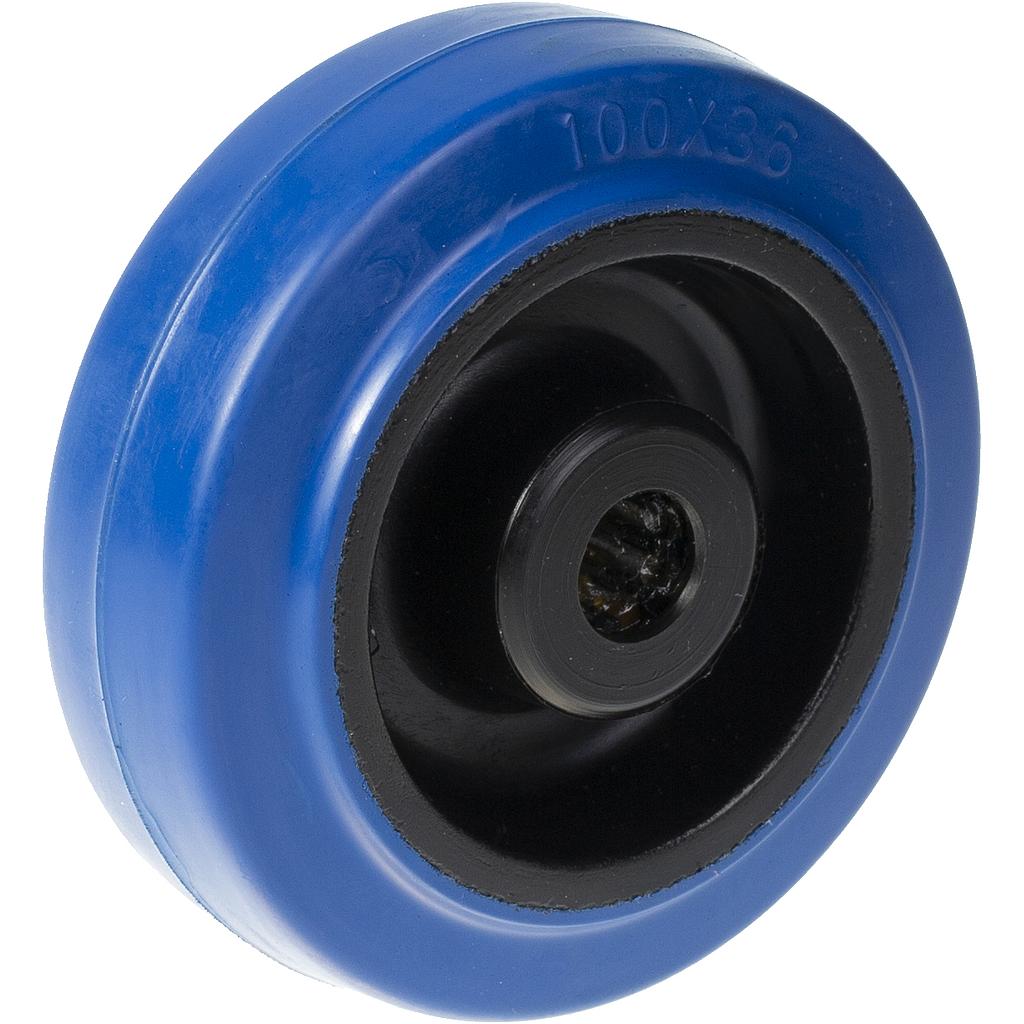 Wheel series 125mm blue elastic rubber on nylon centre 12mm bore hub length 44mm roller bearing 200kg