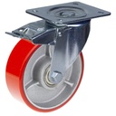 300 series 152mm swivel/brake top plate 140x110mm castor with polyurethane on cast iron centre ball bearing wheel 350kg