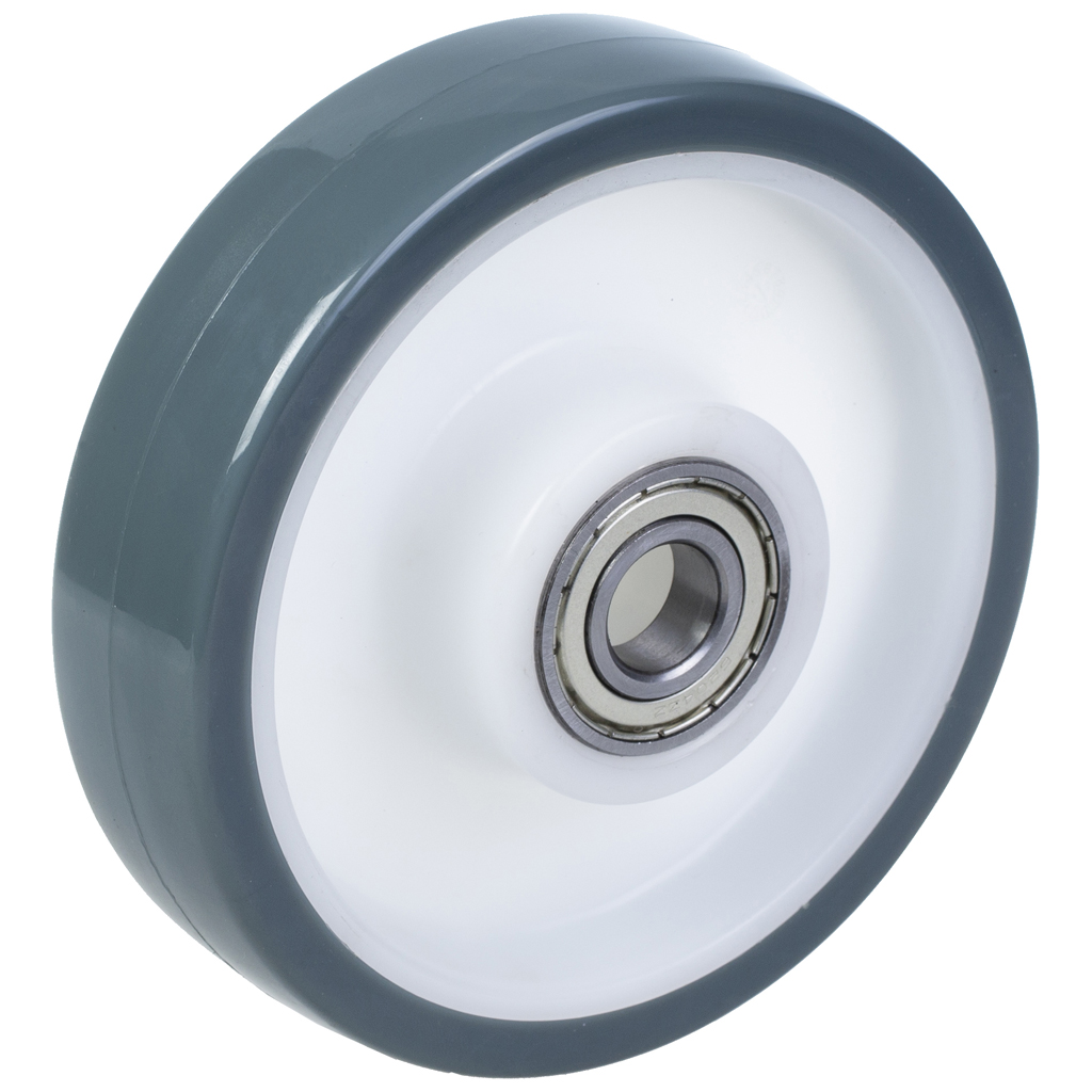 Wheel series 160mm BLUE/GREY polyurethane on polypropylene centre 20mm bore hub length 58mm ball bearing 300kg