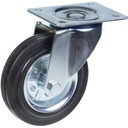 300 series 200mm swivel top plate 140x110mm castor with black rubber on pressed steel centre roller bearing wheel 200kg