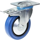 322 series 125mm swivel/brake top plate 106x86mm castor with blue elastic rubber on nylon centre roller bearing wheel 200kg