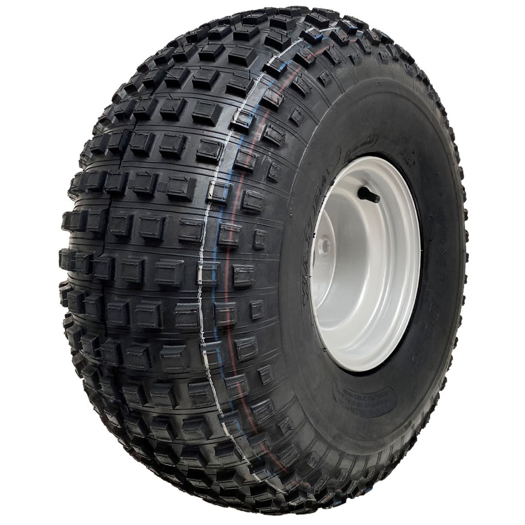 22x11.00-8 4pr Journey P323 Knobby tyre E-marked TL 43J on silver steel rim 4/100/60, 155kg load capacity