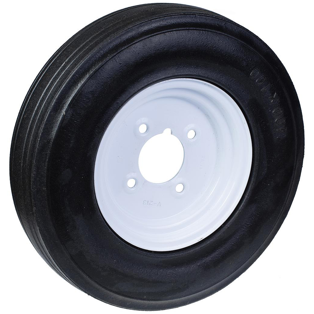 Wheel series 400mm black rubber on 4-stud steel rim with 4" PCD 500kg