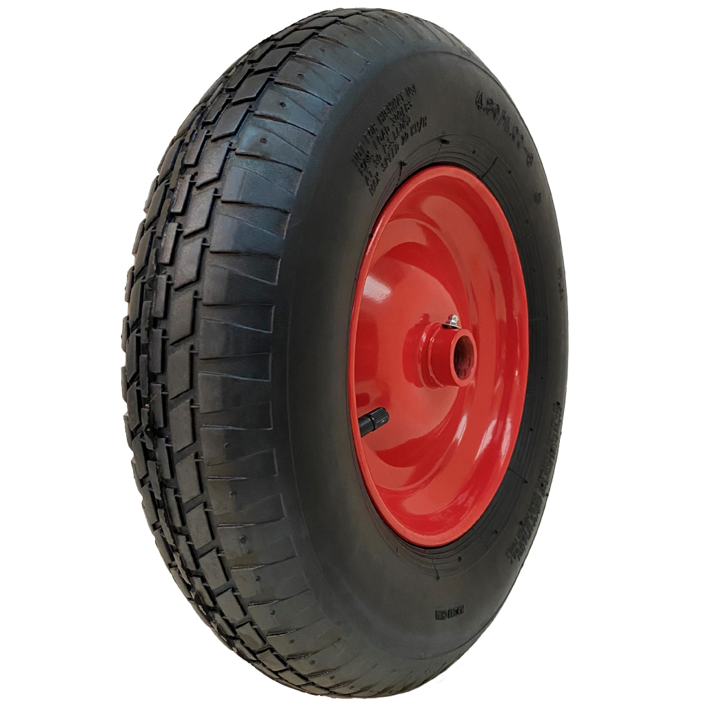 4.80/4.00x8 4ply red steel pneumatic wheel 25x75mm plain bearing with grease nipple 200kg