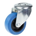 300 series 80mm swivel bolt hole 10,5mm castor with blue elastic rubber on nylon centre plain bearing wheel 140kg