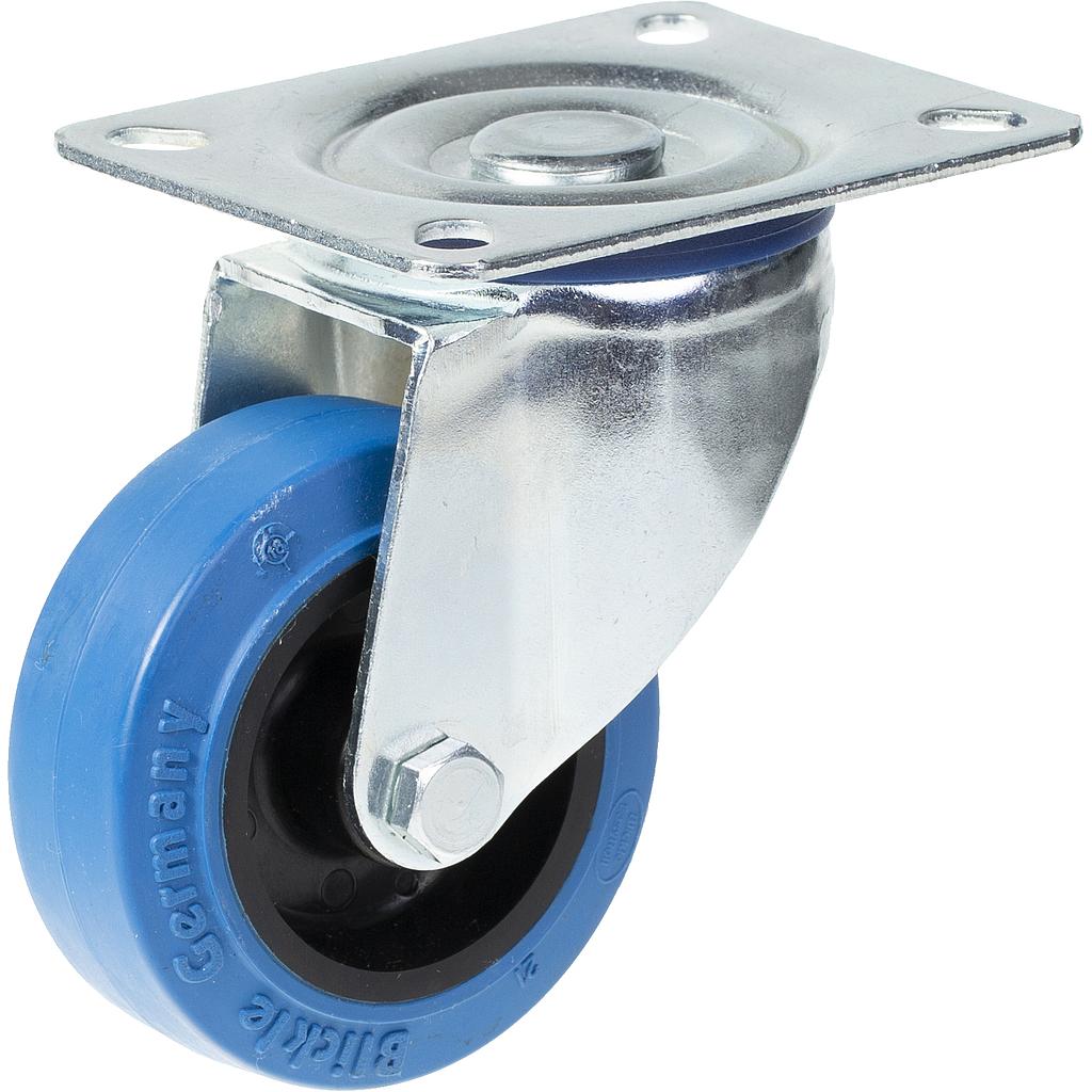 300 series 80mm swivel top plate 100x80mm castor with blue elastic rubber on nylon centre plain bearing wheel 140kg