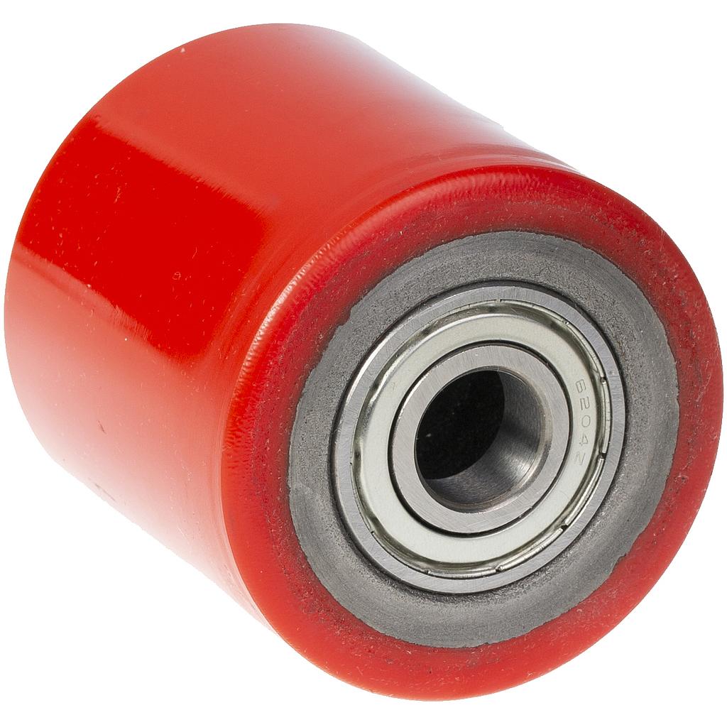 Roller for pallet truck 80x70mm RED polyurethane on cast iron centre 20mm bore hub length 70mm ball bearing 500kg