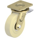 LH-14 series 125mm swivel 'stop-top' brake castor heavy duty castors with American top plate fitting Heavy duty wheel with Blickle Extrathane polyurethane tyre, cast iron centre 700Kg.