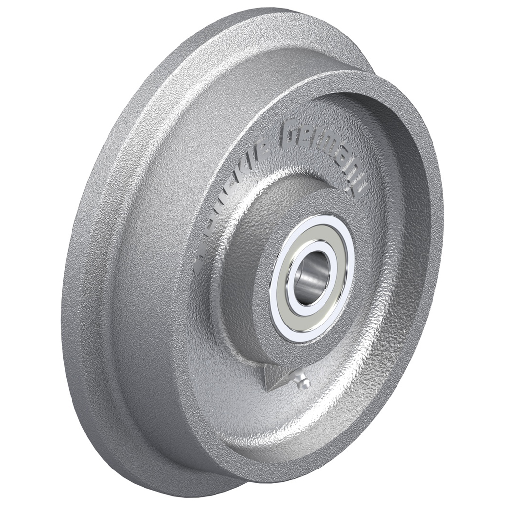 Wheel series 200mm flanged cast iron 25mm bore hub length 60mm ball bearing 1500kg