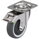 300SS series 100mm stainless steel swivel/brake top plate 100x85mm castor with electrically conductive grey polyurethane on nylon centre additional sealed single ball bearing wheel 130kg