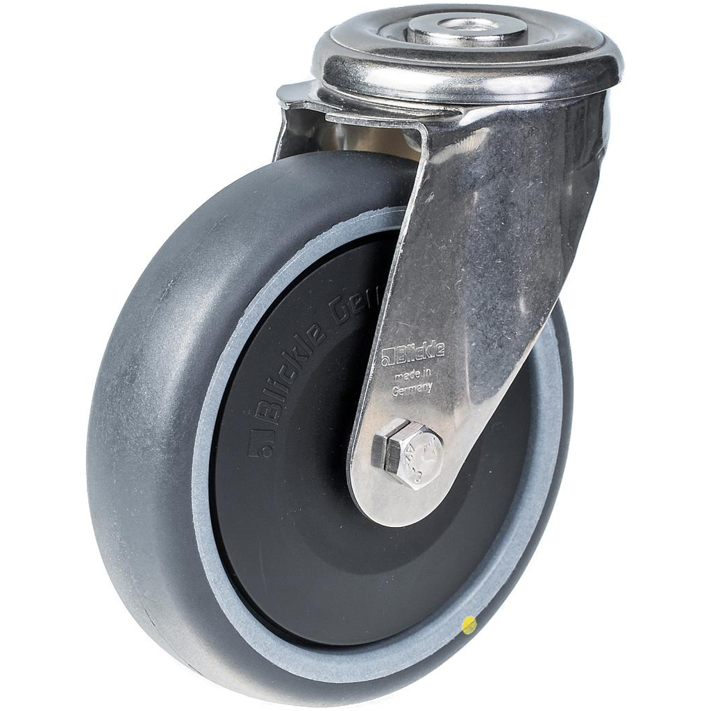 300SS series 125mm stainless steel swivel bolt hole 12mm castor with electrically conductive grey polyurethane on nylon centre additional sealed single ball bearing wheel 150kg