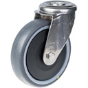 300SS series 125mm stainless steel swivel bolt hole 12mm castor with electrically conductive grey polyurethane on nylon centre additional sealed single ball bearing wheel 150kg