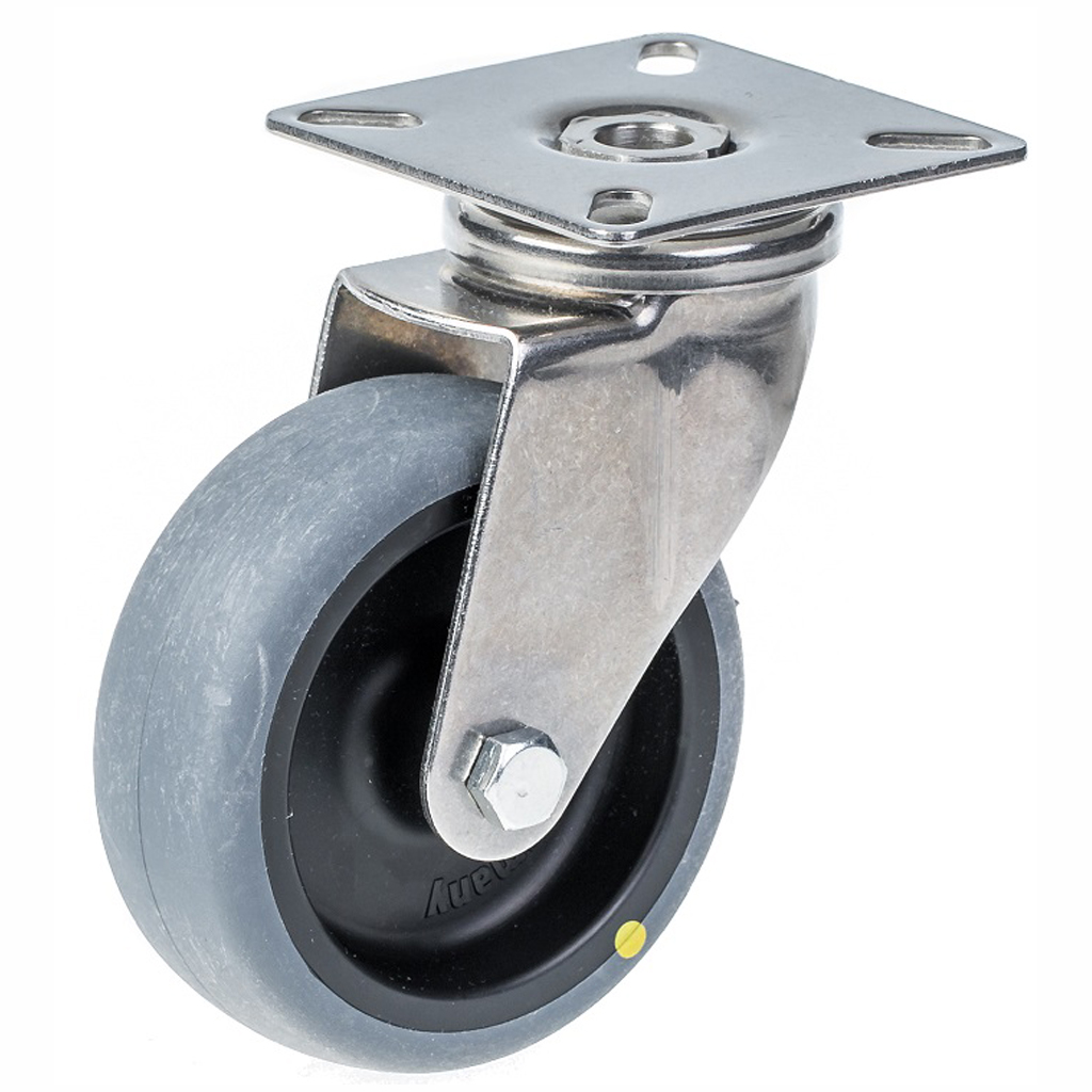 100SS series 75mm stainless steel swivel top plate 60x60mm castor with electrically conductive grey thermoplastic rubber on polypropylene centre plain bearing wheel 50kg