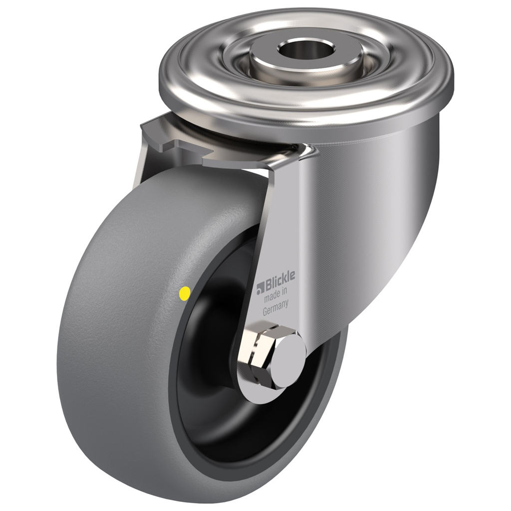 300SS series 80mm stainless steel swivel bolt hole 13mm castor with electrically conductive grey thermoplastic rubber on polypropylene centre plain bearing wheel 65kg