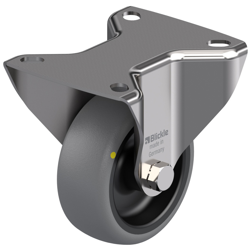 300SS series 80mm stainless steel fixed top plate 100x85mm castor with electrically conductive grey thermoplastic rubber on polypropylene centre plain bearing wheel 65kg