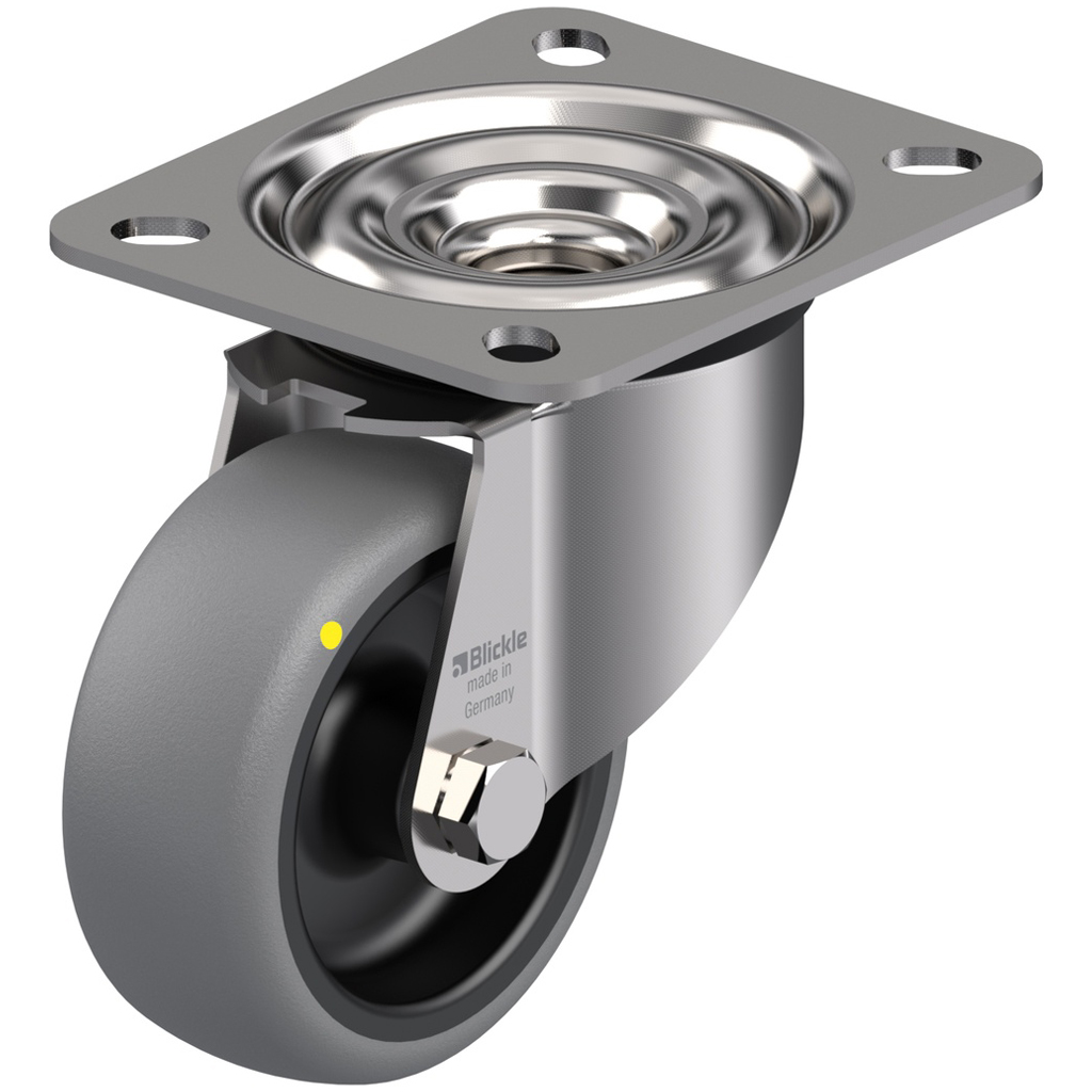 300SS series 80mm stainless steel swivel top plate 100x85mm castor with electrically conductive grey thermoplastic rubber on polypropylene centre plain bearing wheel 65kg