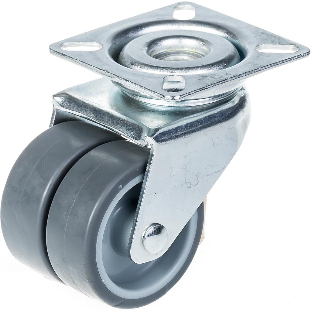 100 series 2x50mm swivel top plate 60x60mm castor with grey thermoplastic rubber on polypropylene centre plain bearing wheels 70kg