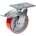 500 series 152mm swivel/brake top plate 140x110mm castor with polyurethane on cast iron centre ball bearing wheel 500kg