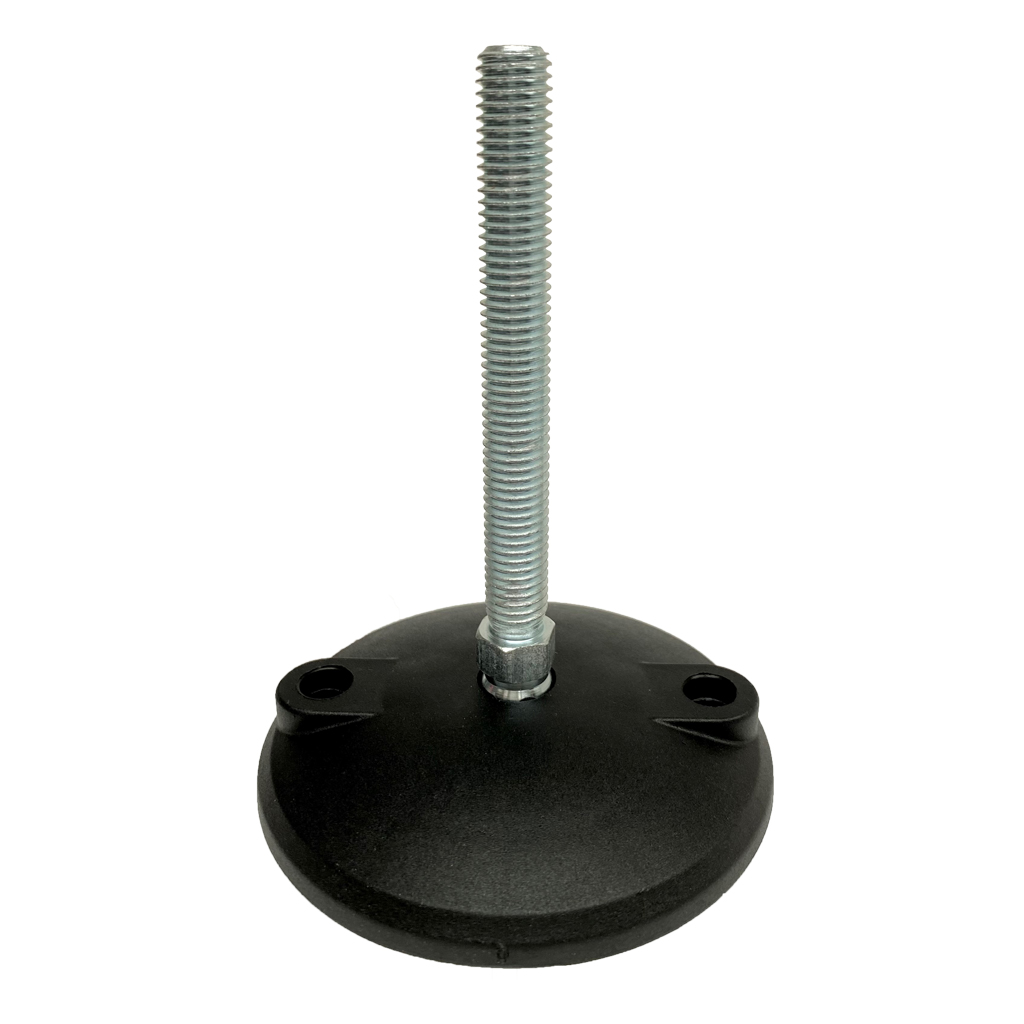 M12x100 Zinc plated tilting levelling foot, 100mm plastic base with holes 750kg