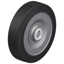 Wheel series 250x60mm black elastic rubber on welded steel centre 25mm bore hub length 70mm ball bearings 850kg